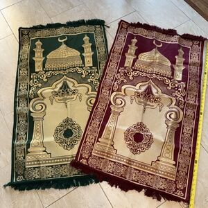 Turkish Islamic Wovan Prayer Rug / Mat 44 X 25 Double Sided Nice Fringe Edge4542